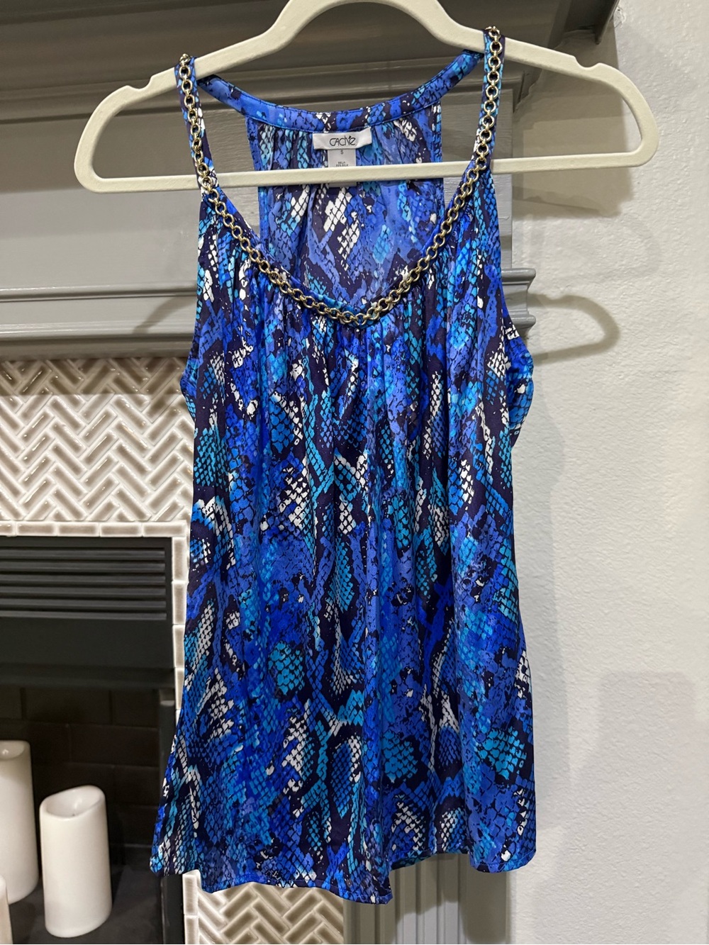 Cache Blue Multi Snake-Print Chain-Trim Camisole